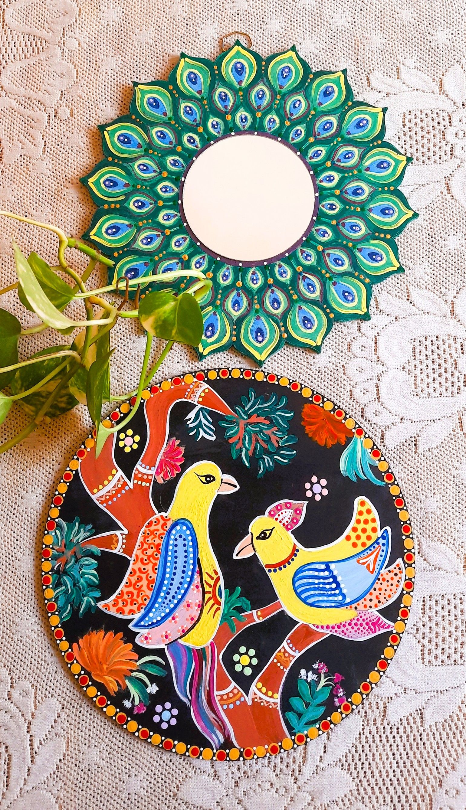 Birds of Paradise (Set of 2) 8 inches wall plates - Closer View