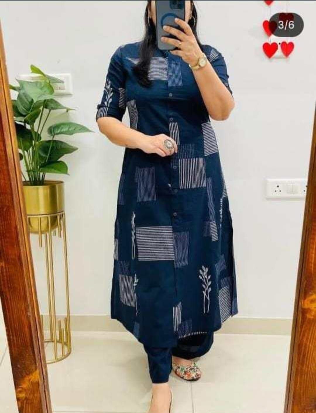 Women's Printed Cotton Blend Co-ord Set with Tunic Top & Trousers