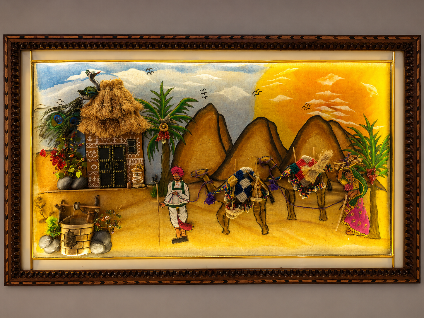 Handmade Cultural Village Landscape LED Illuminated Wall Art