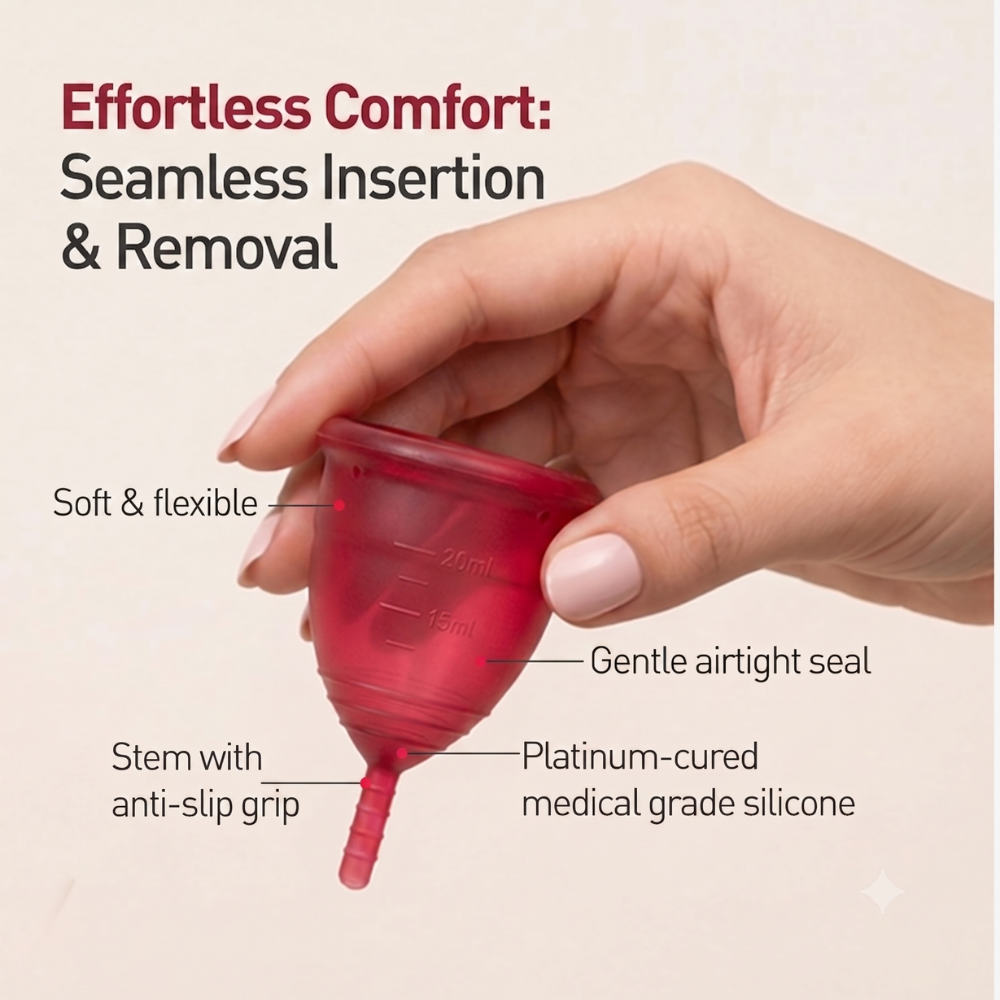 Auleaves Reusable Menstrual Cup with Steriliser Case | Medical Grade Silicone | ISO 10993 & CDSCO Certified | No Leakage, Up to 10 Hours Protection | Reusable for 5 years - close-up