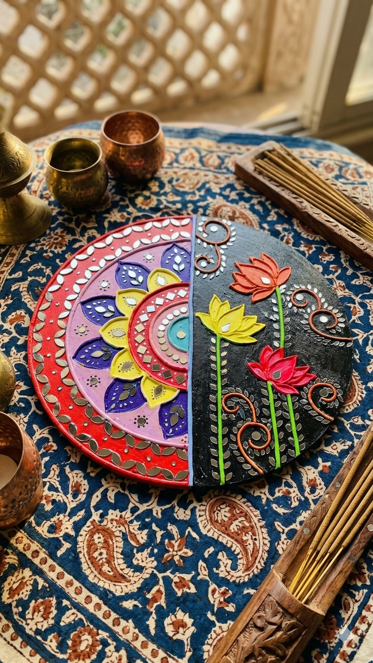 Handmade Traditional Mud and Mirror Lippan Wall Art Hanging