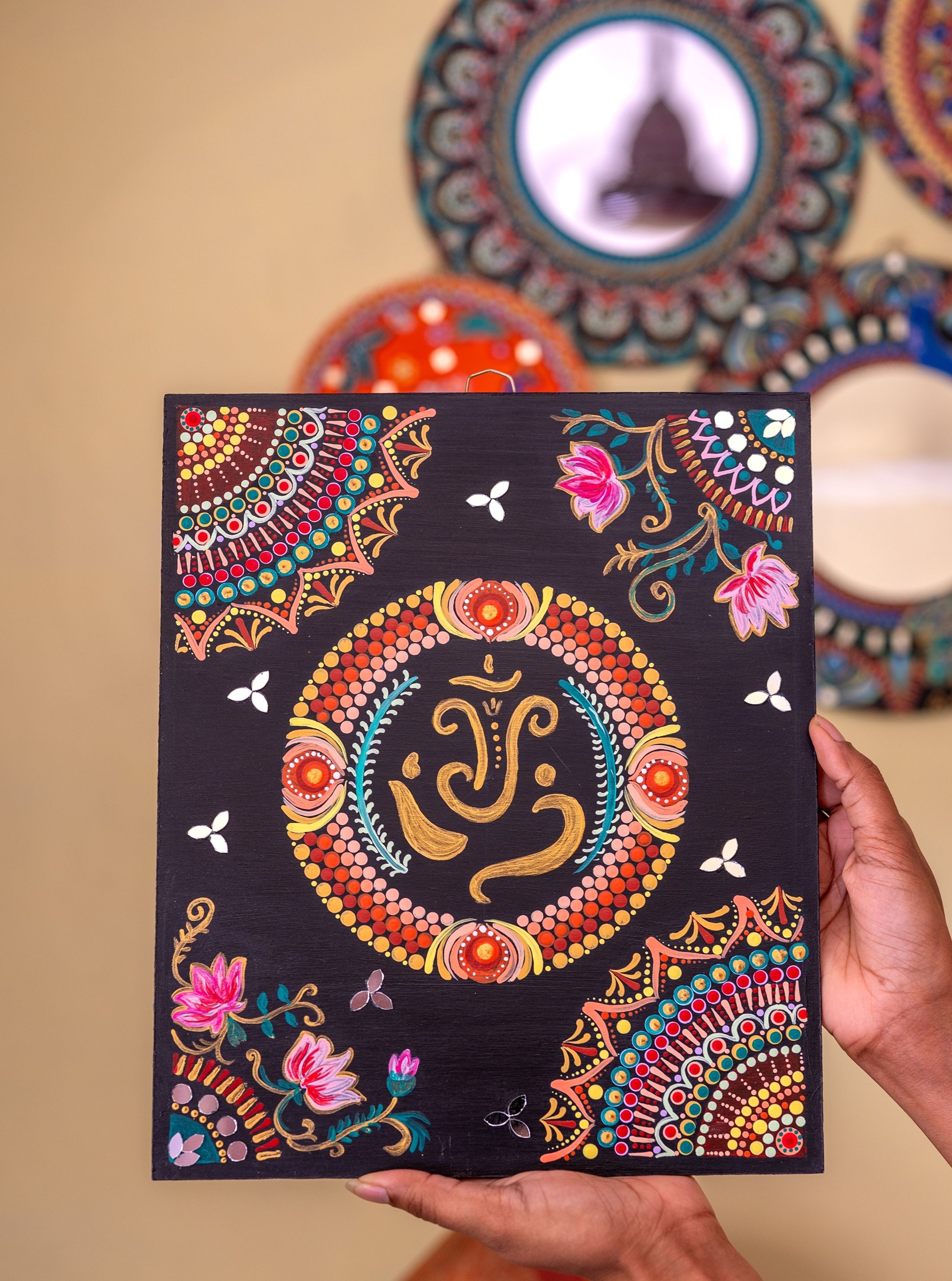 Handcrafted Avighna Vinayaka Lord Ganesha Dot Mandala Wall Art