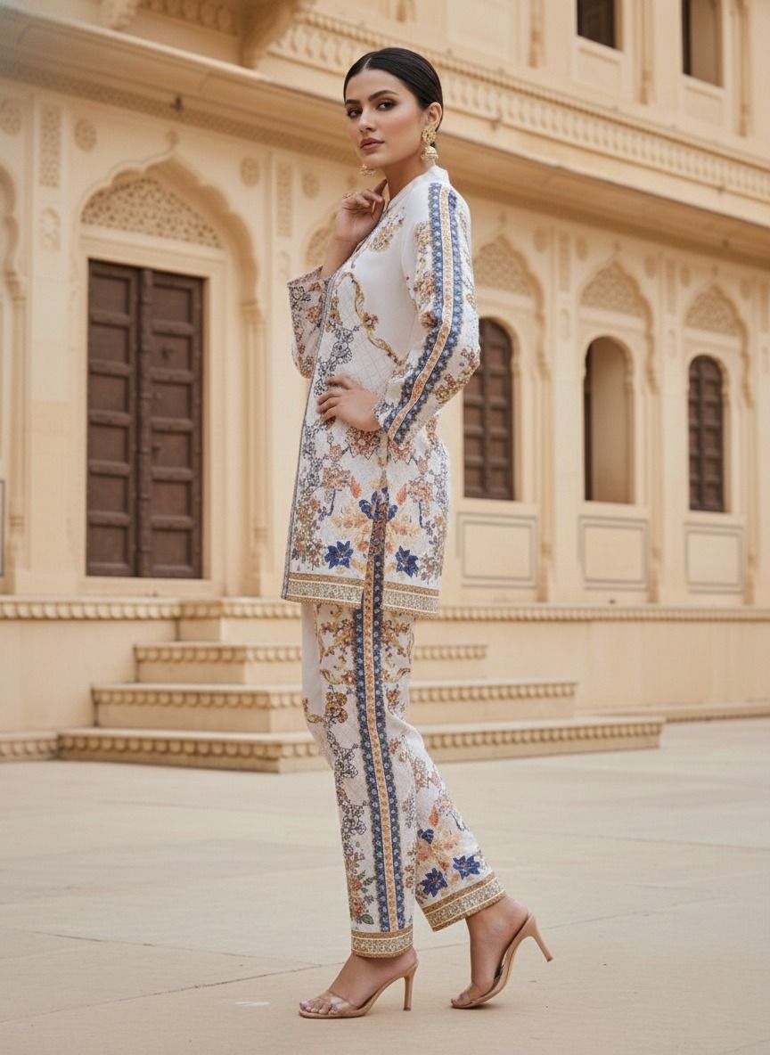 Premium Stylish Turkish Print Style Cord Set - back view