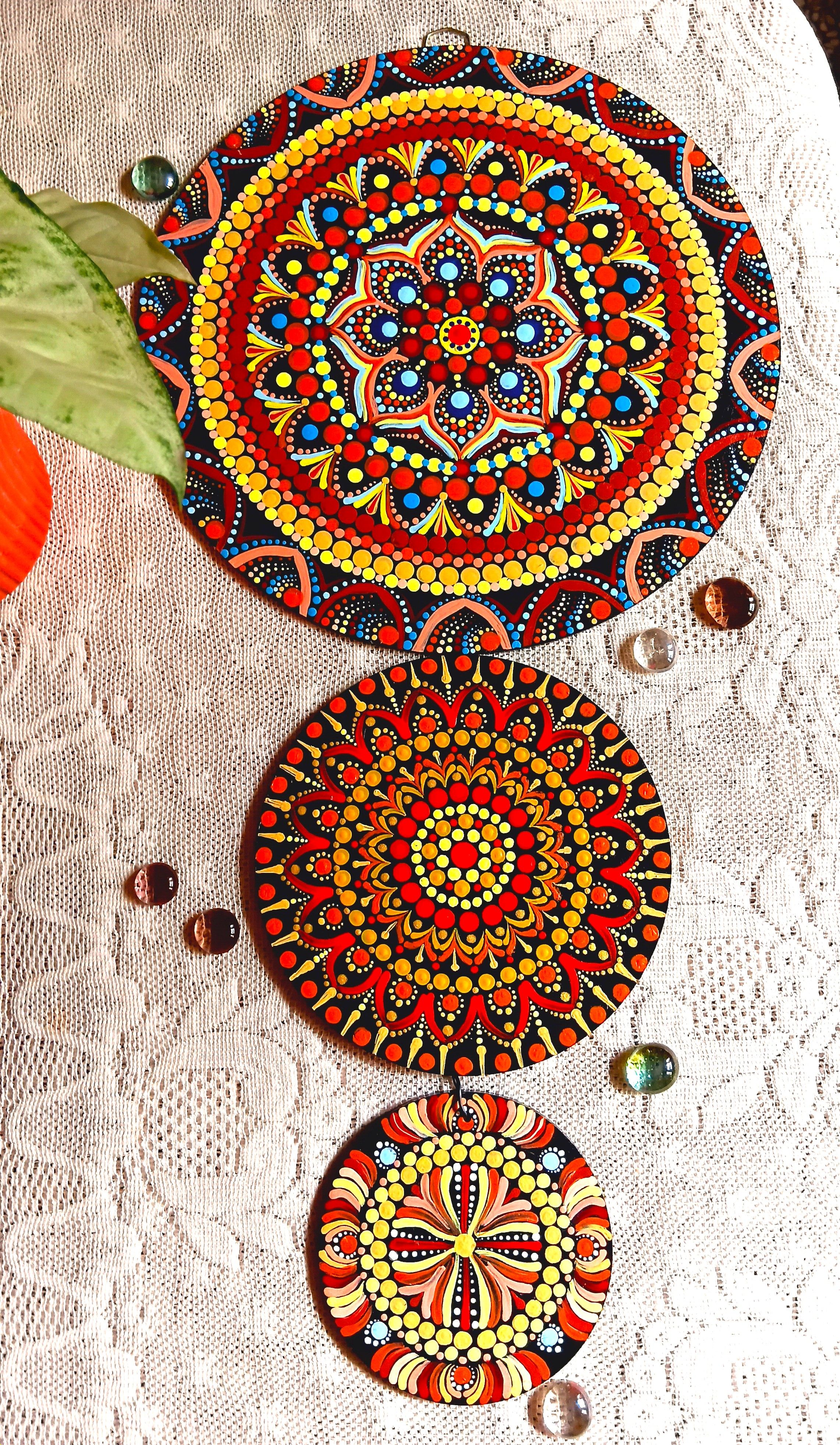 Handcrafted Harmony Trio 3-Tier Dot Mandala Hanging Wall Decor