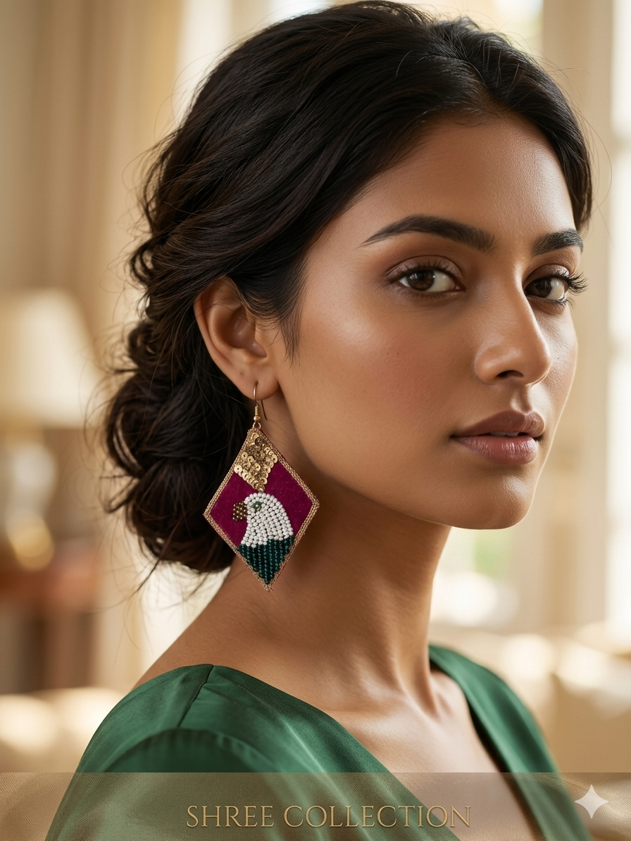 Handmade Seed Beads and Fabric Statement Earrings
