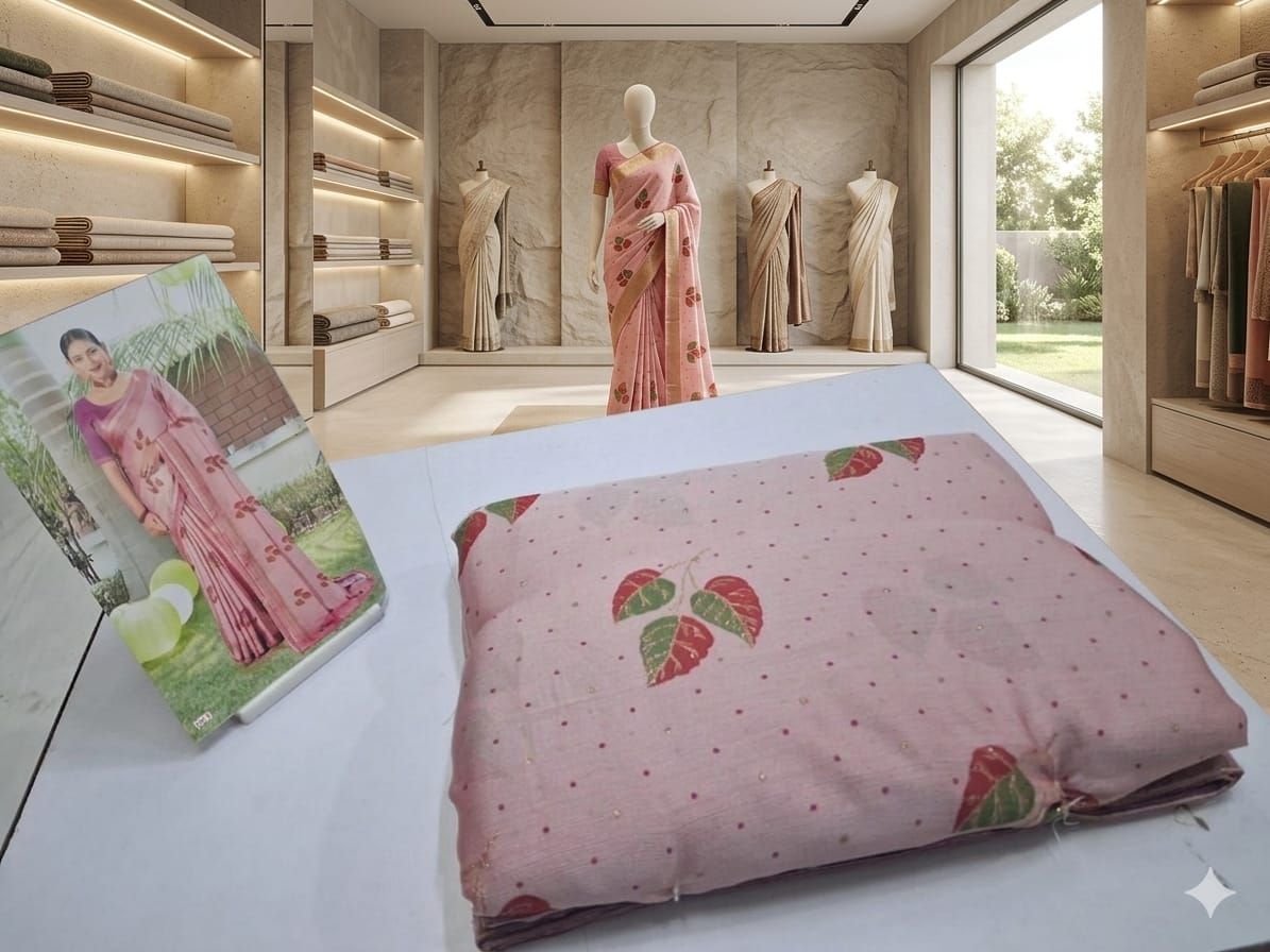 Floral Chiffon Saree – Pink Grace - back view