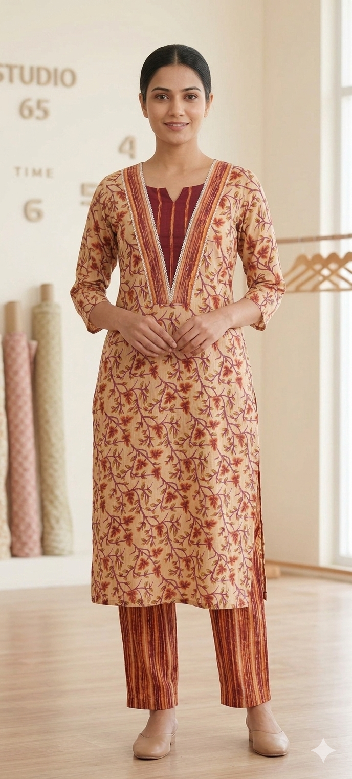Women's Organic Cotton Kurti Set with Trousers