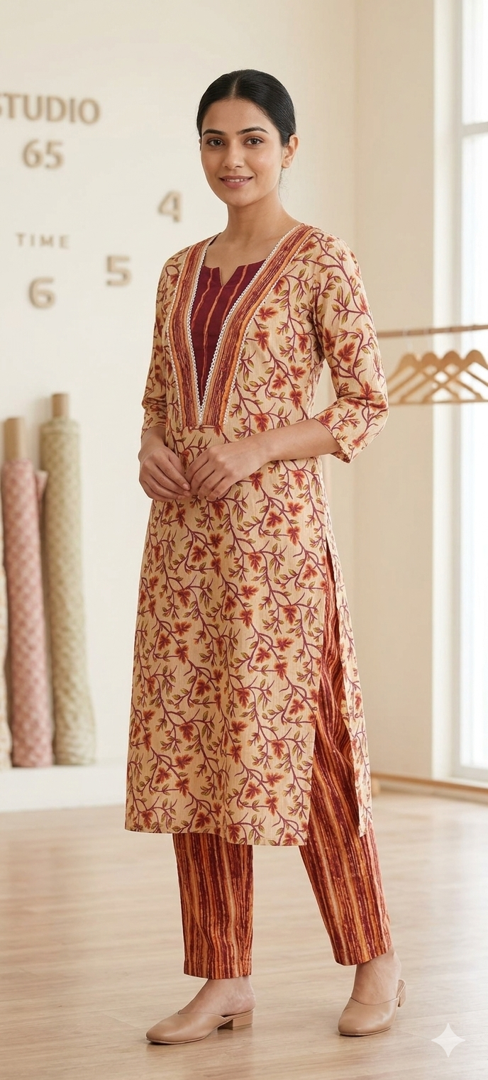 Cotton kurti with pant  - back view