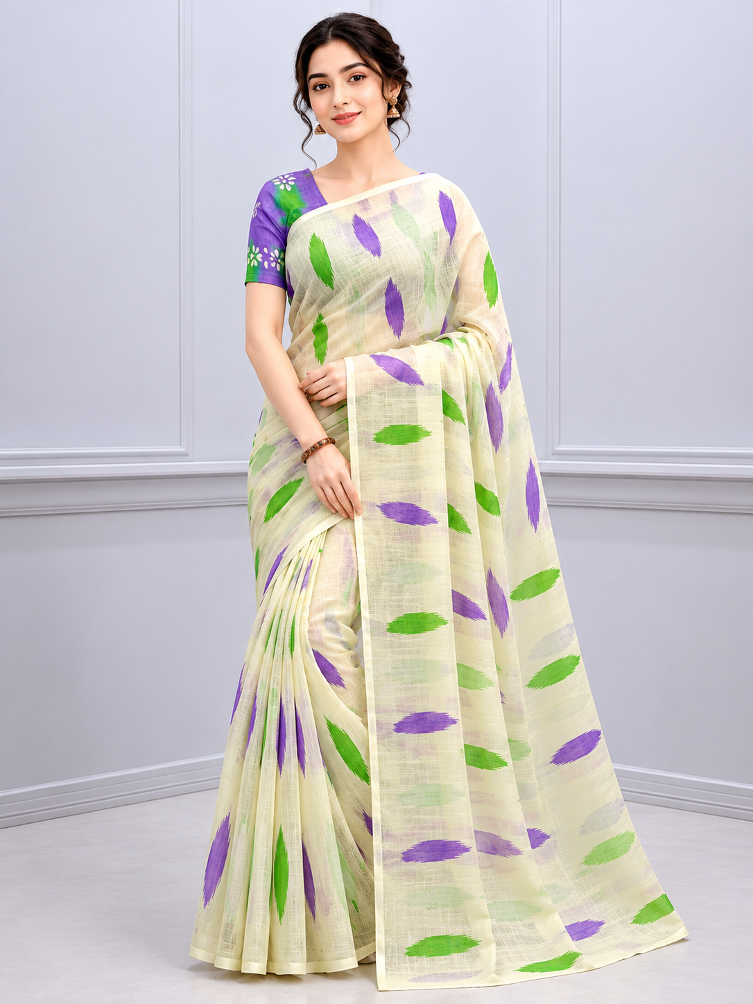 Trendy Intra-Weave Linen Cotton Designer Saree
