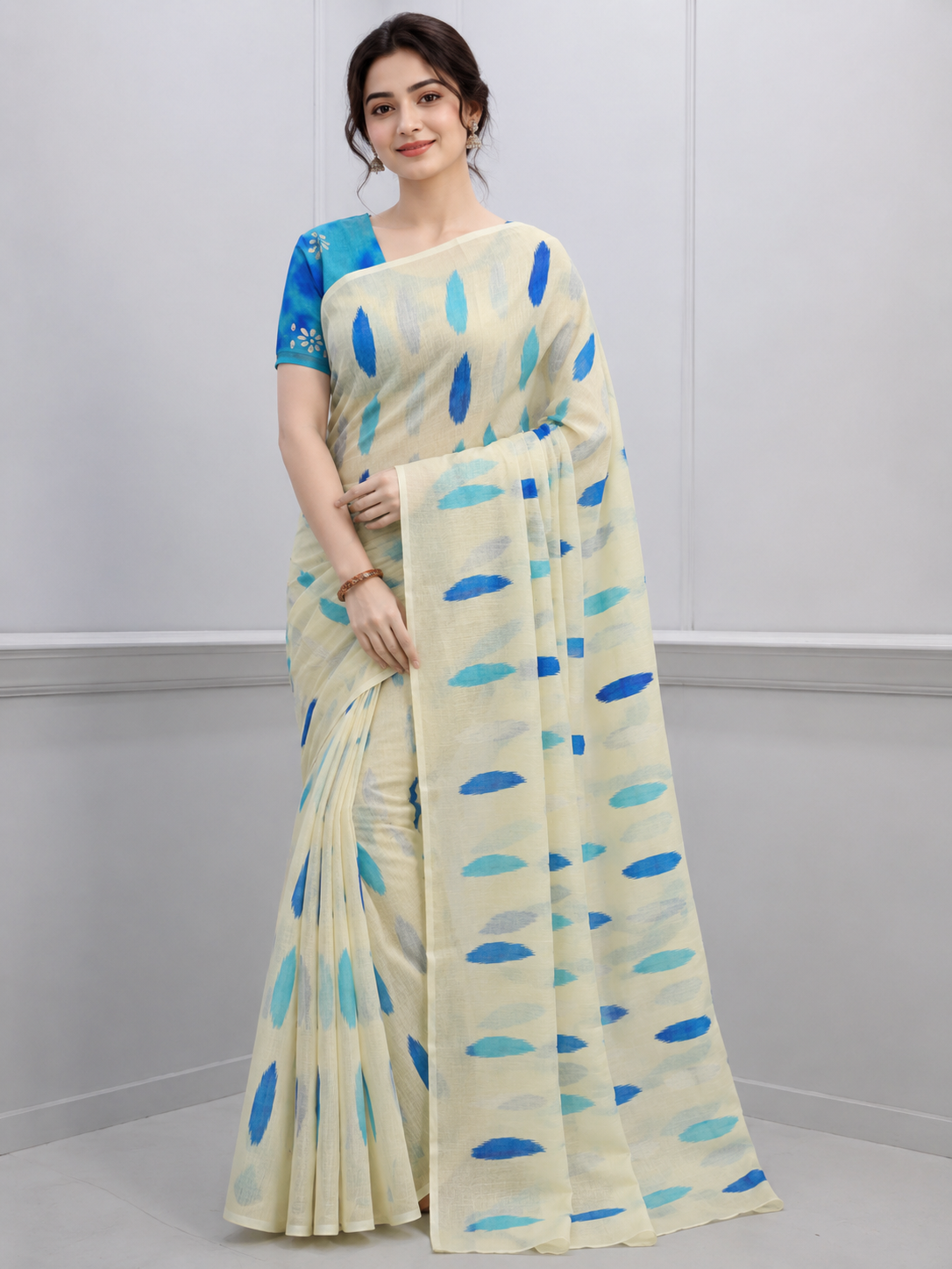 INTRA TRENDING DESIGN LINEN COTTON SAREES - detail view