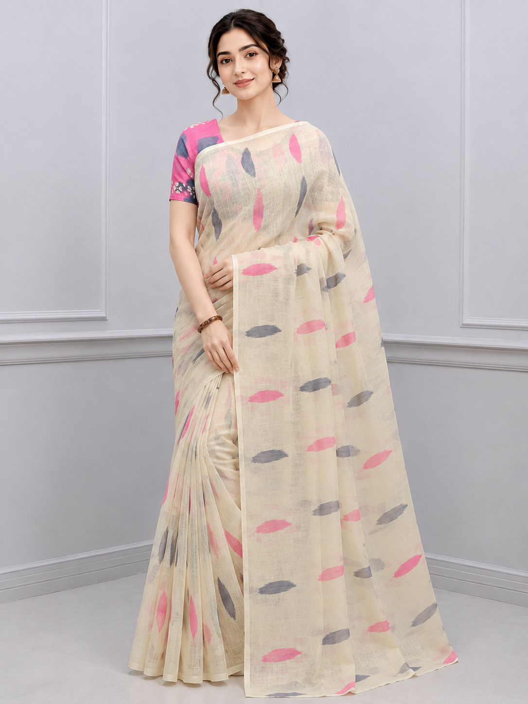 INTRA TRENDING DESIGN LINEN COTTON SAREES - in use