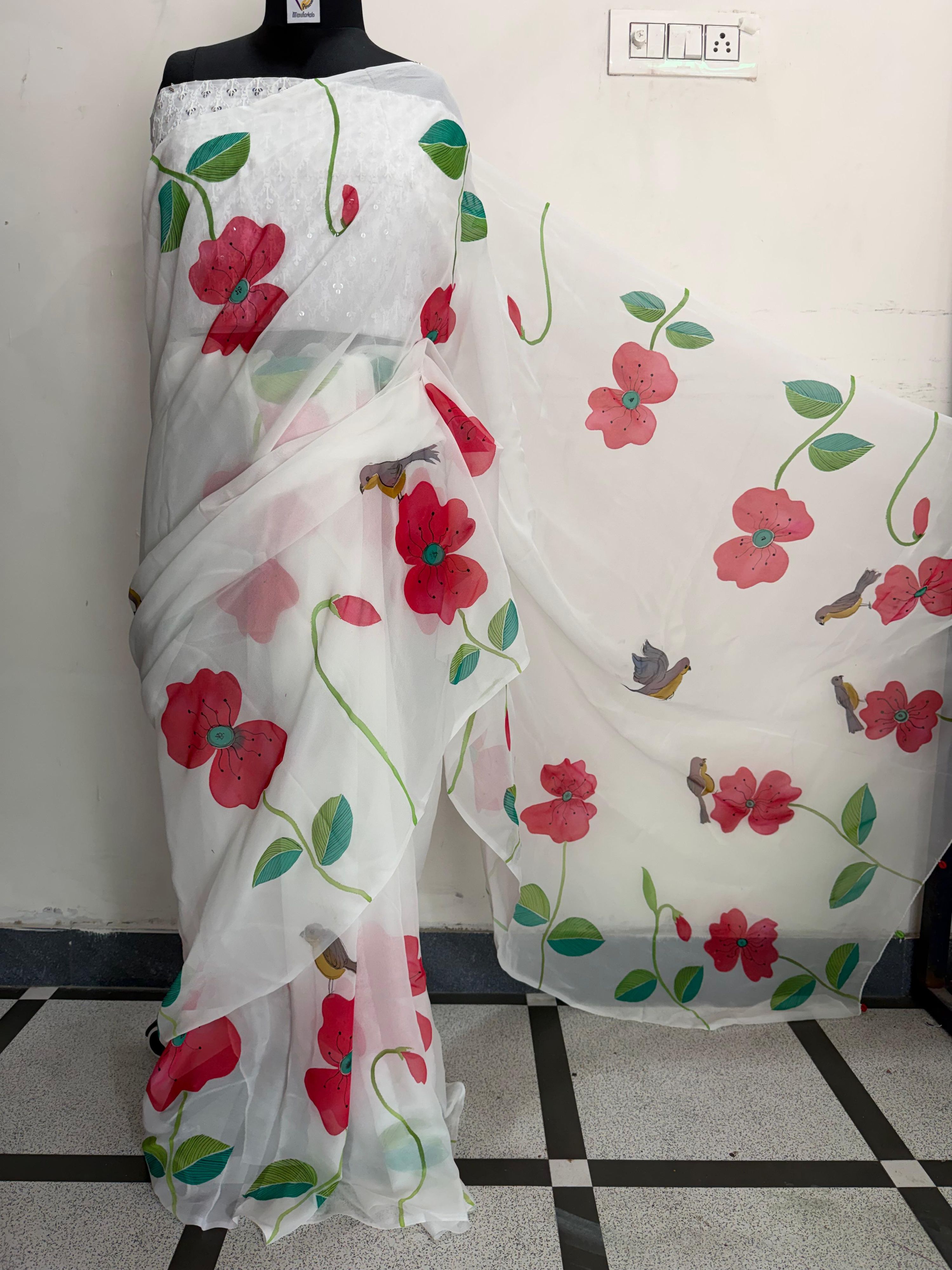 Artisan Hand-Painted Pure Georgette Designer Saree