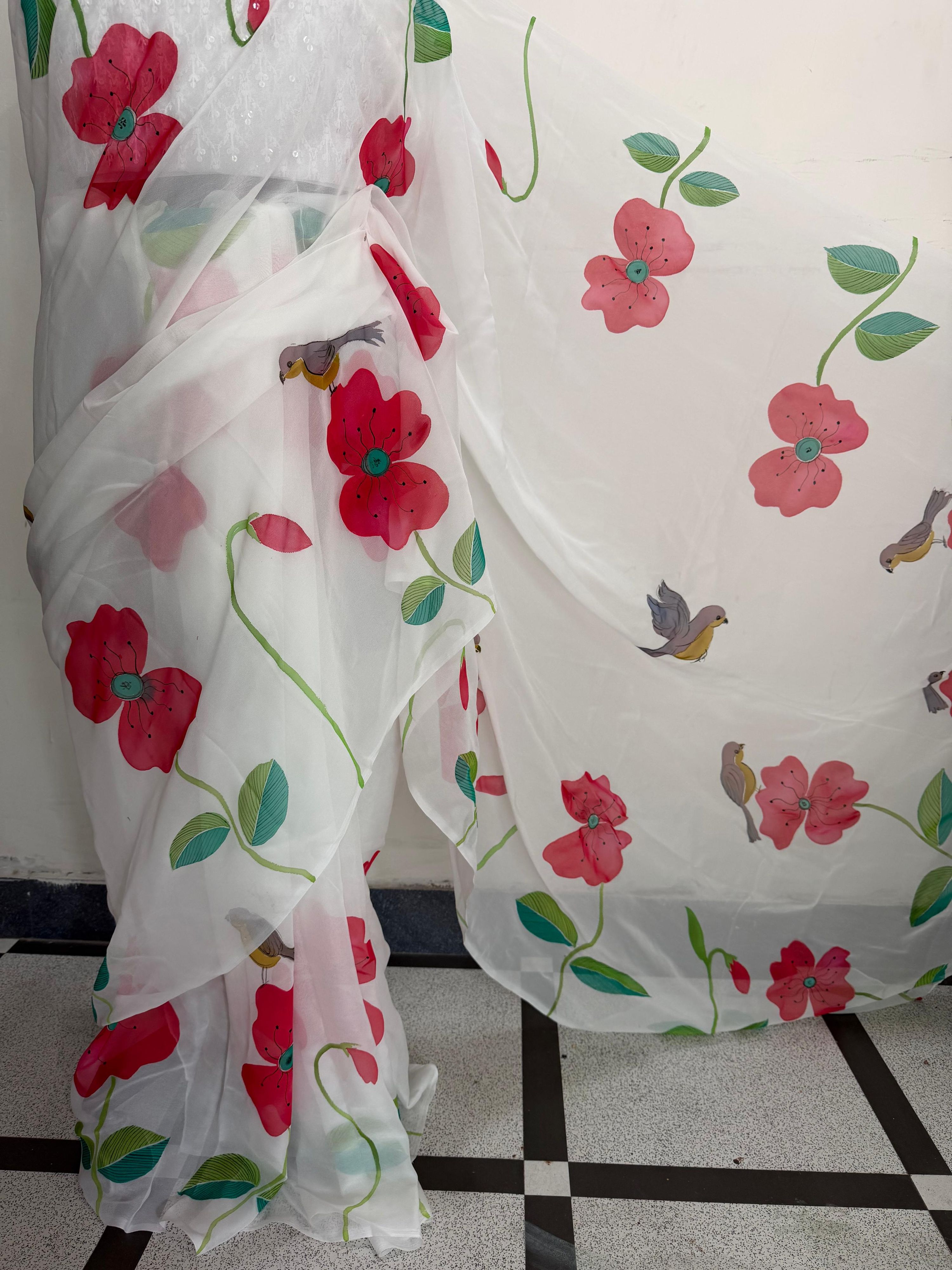 Hand Painted saree - detail view