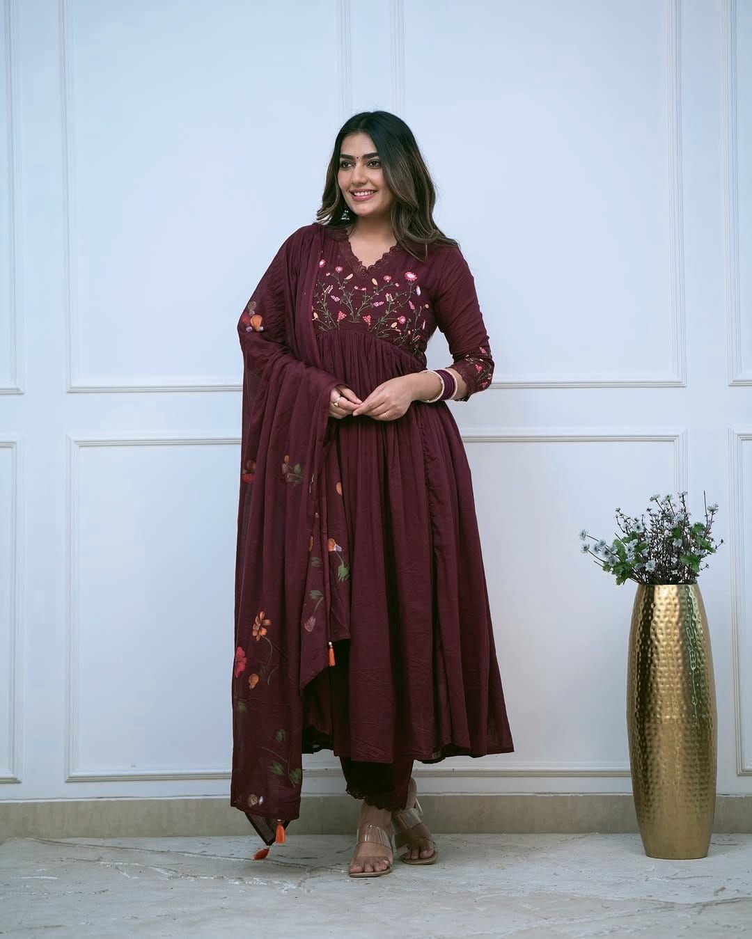 Women's Floral Print Cotton Anarkali Kurta Set with Dupatta