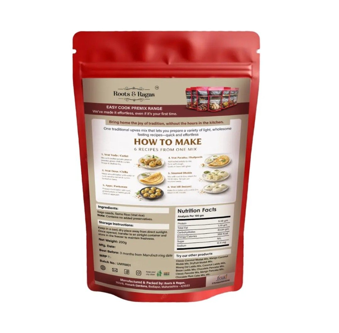 Upwas Multi Recipe Mix - back view