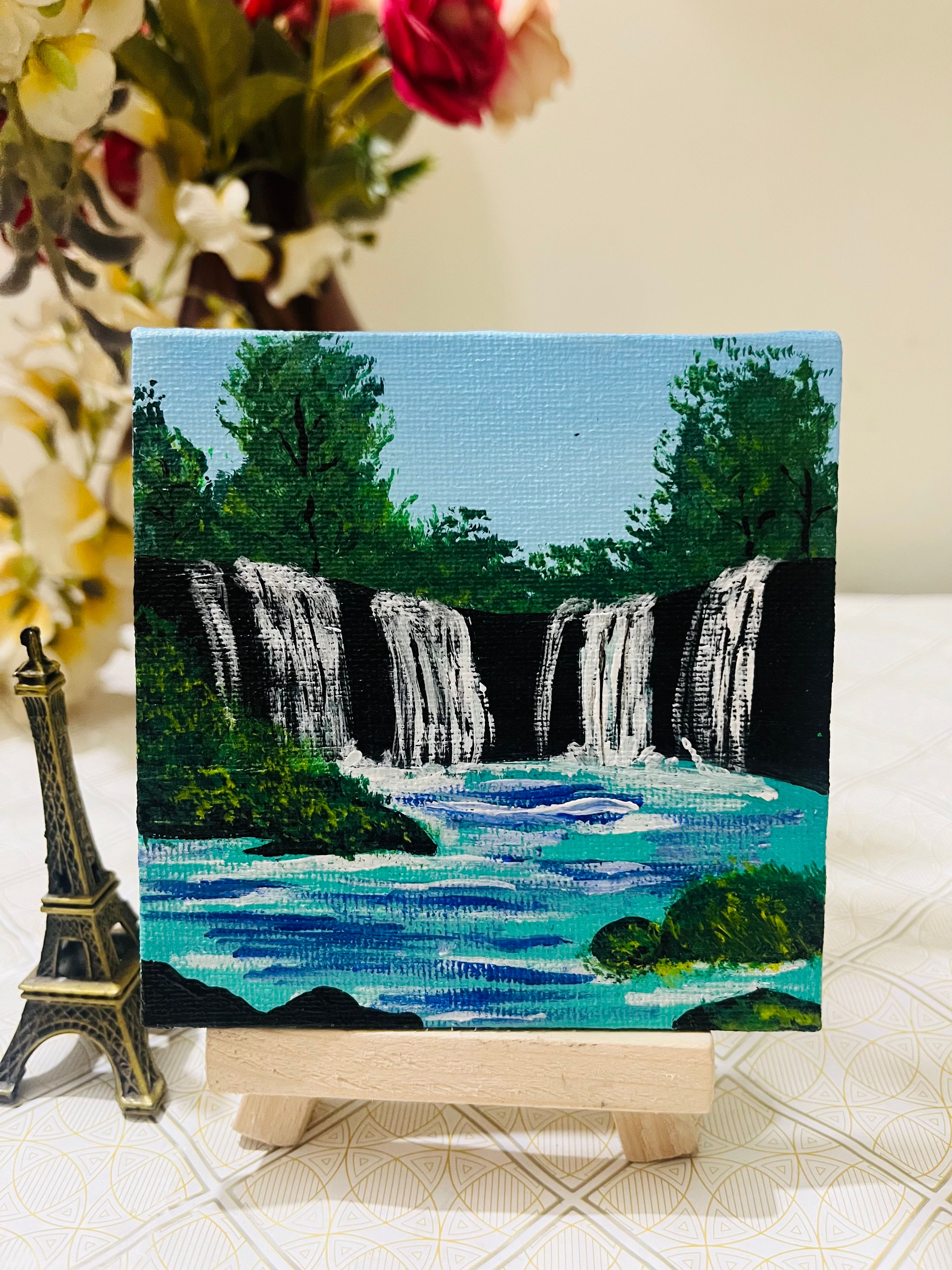 Handcrafted Blue Acrylic on Canvas Board Art