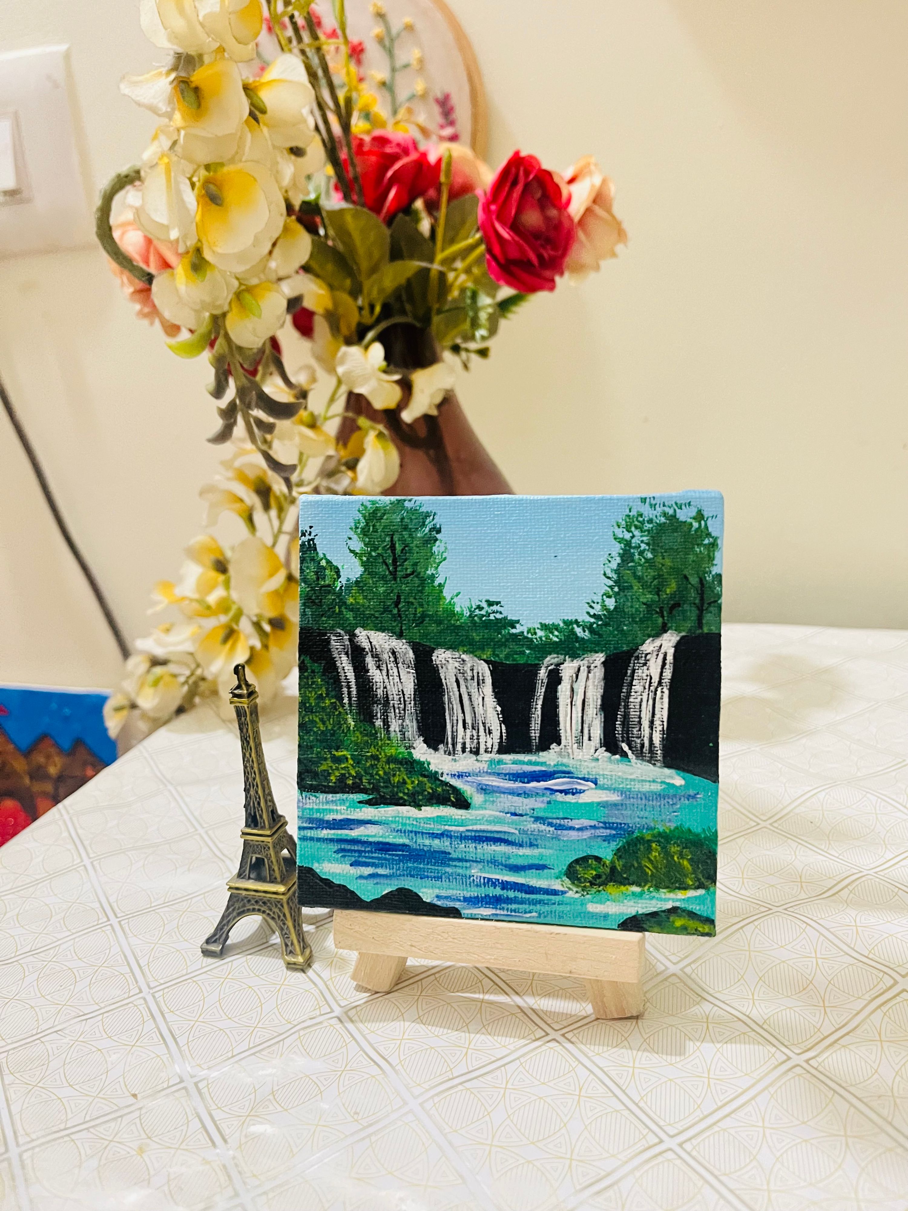 Handcrafted Blue Acrylic on Canvas Board Art