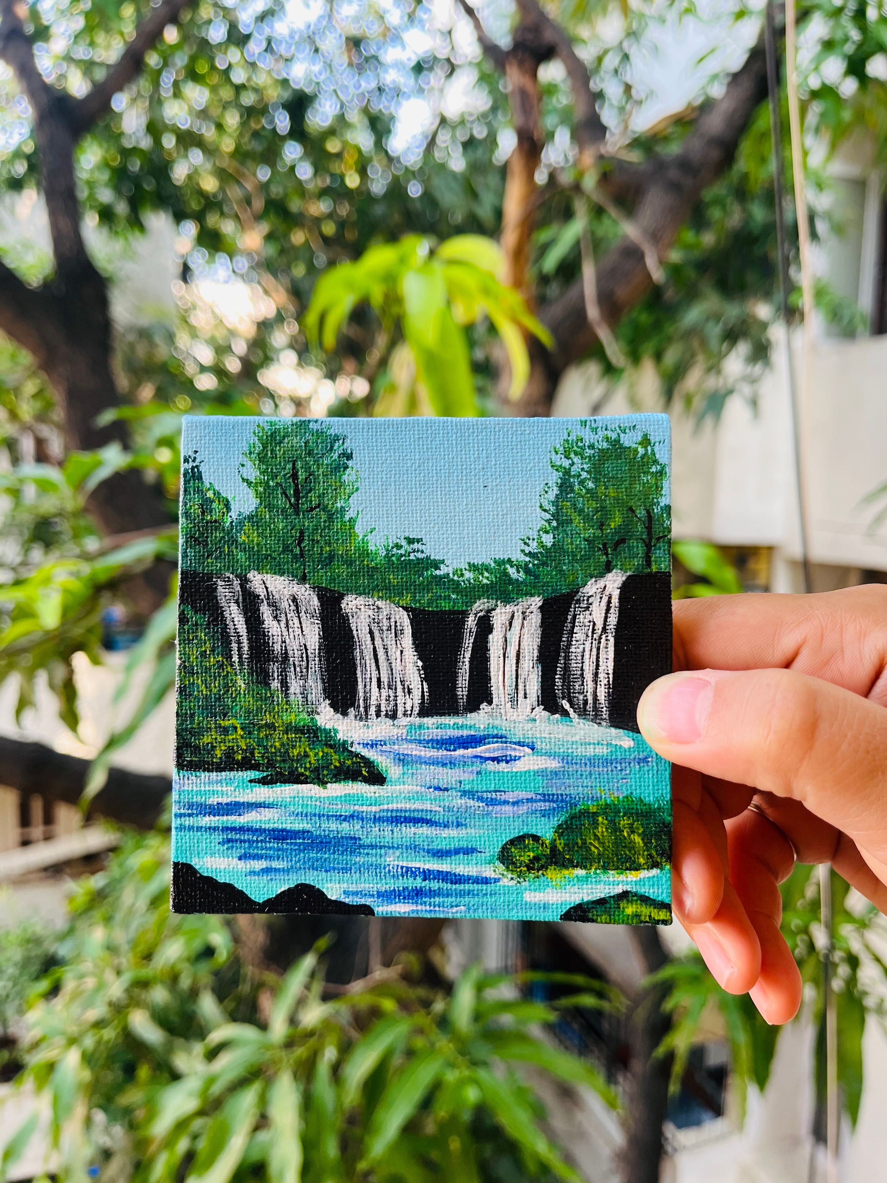 Handcrafted Blue Acrylic on Canvas Board Art