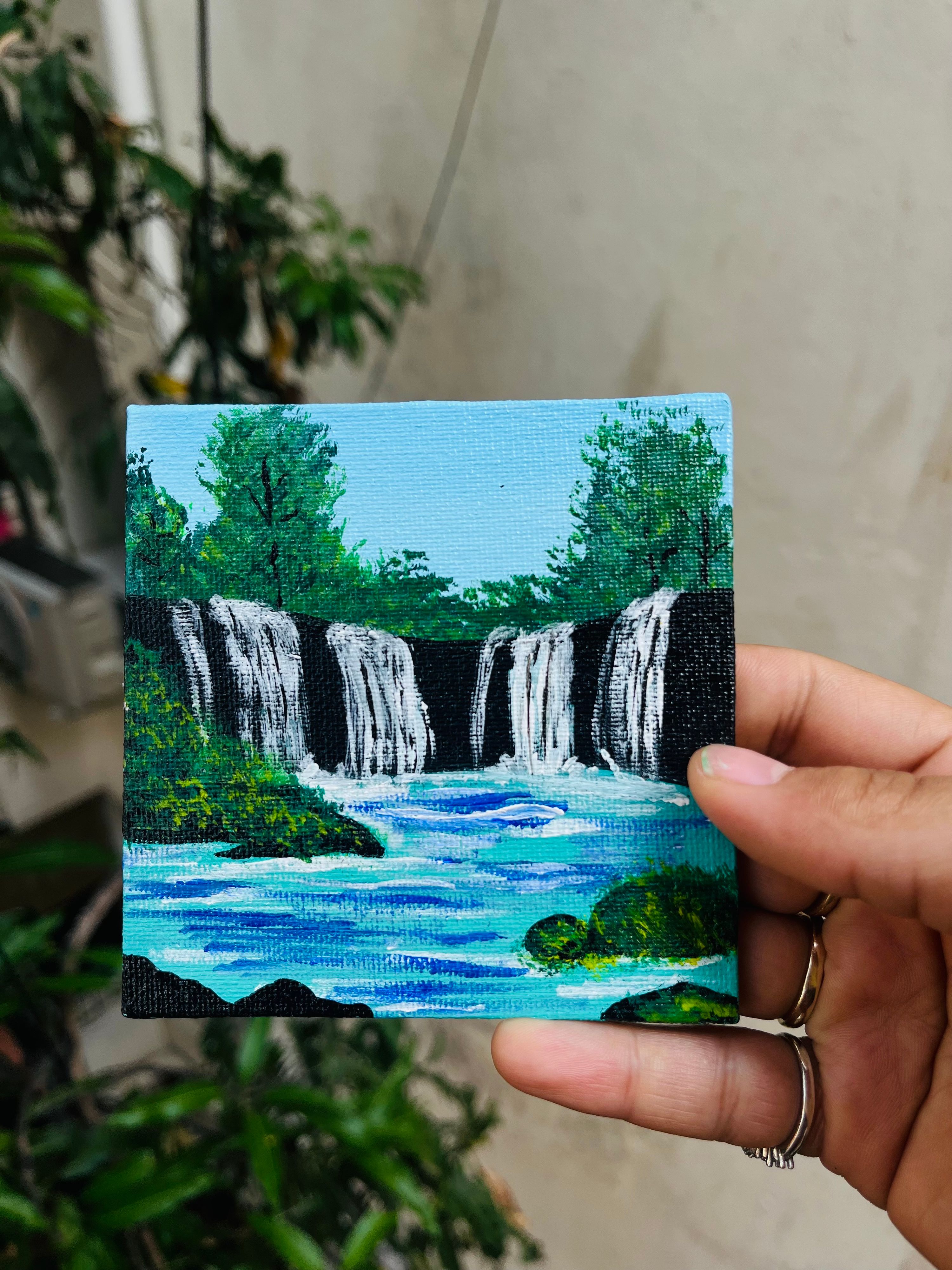 Handcrafted Blue Acrylic on Canvas Board Art
