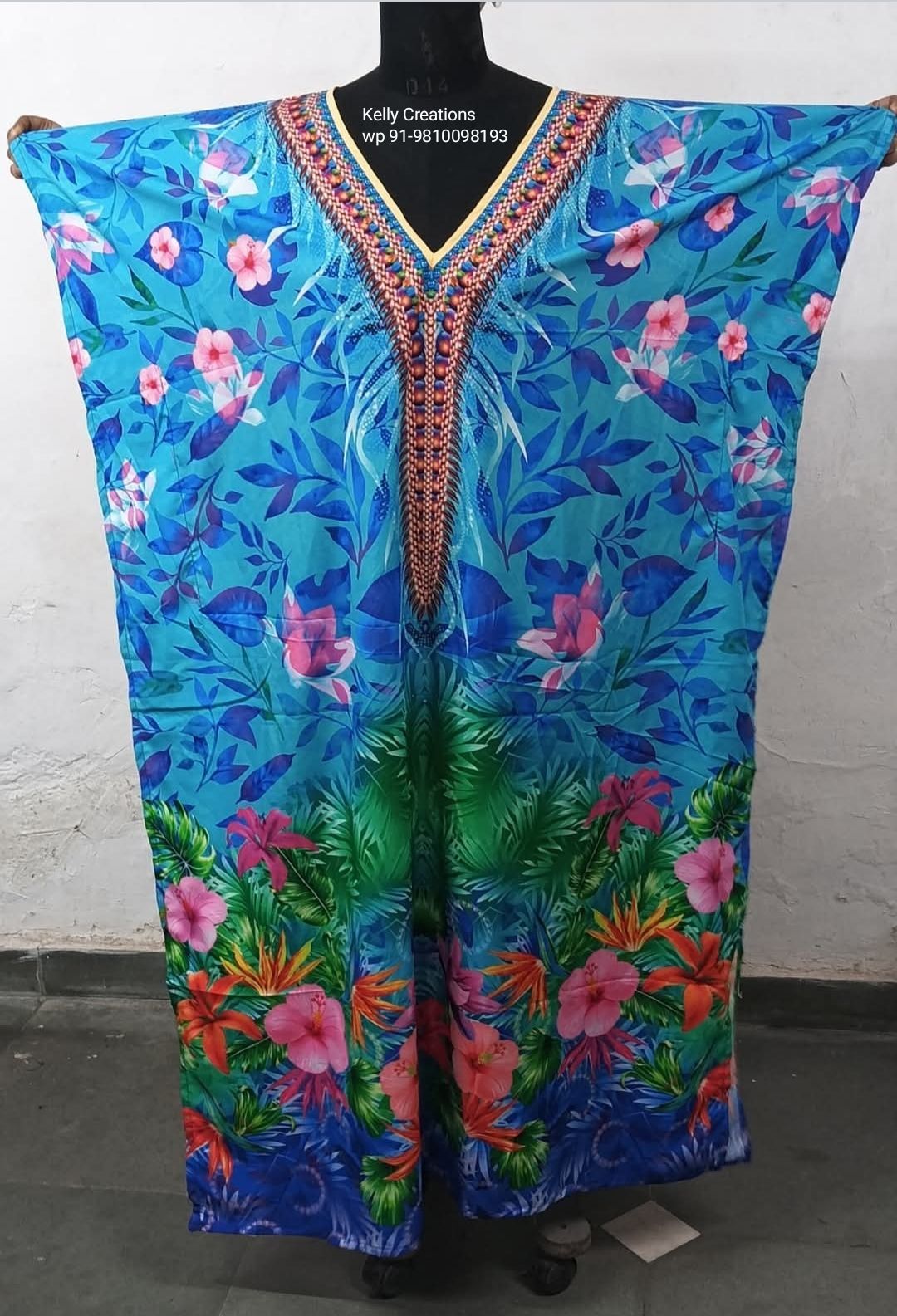 Women's Printed American Crepe V-Neck Kaftan Dress