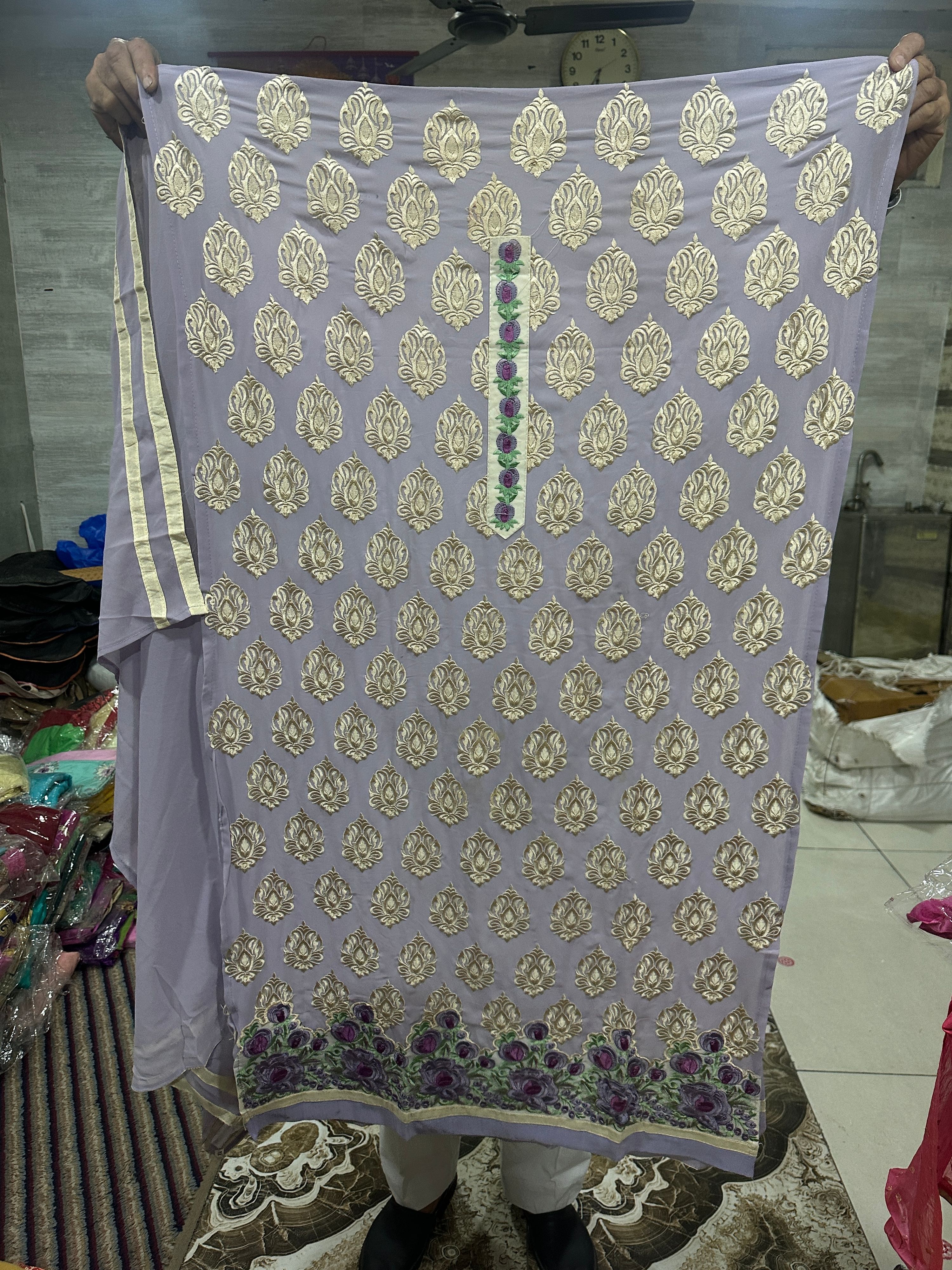 Men's Lavender Cotton Georgette Blend Kurta Pajama Set