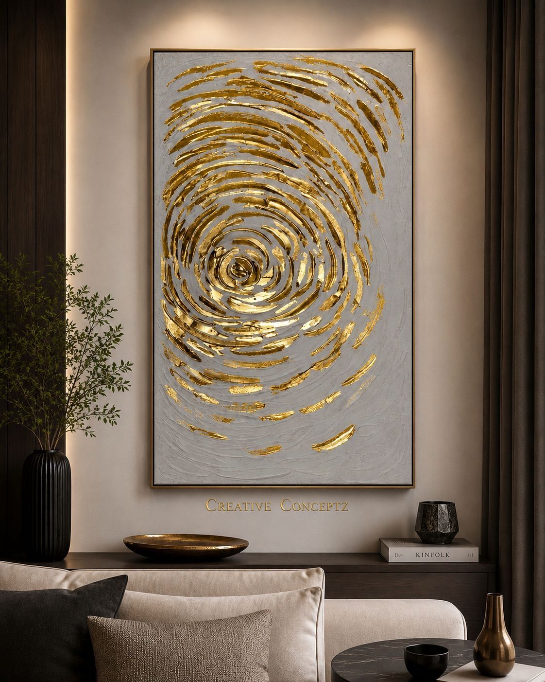 Handcrafted Textured Abstract Canvas Wall Art with Gold Leafing
