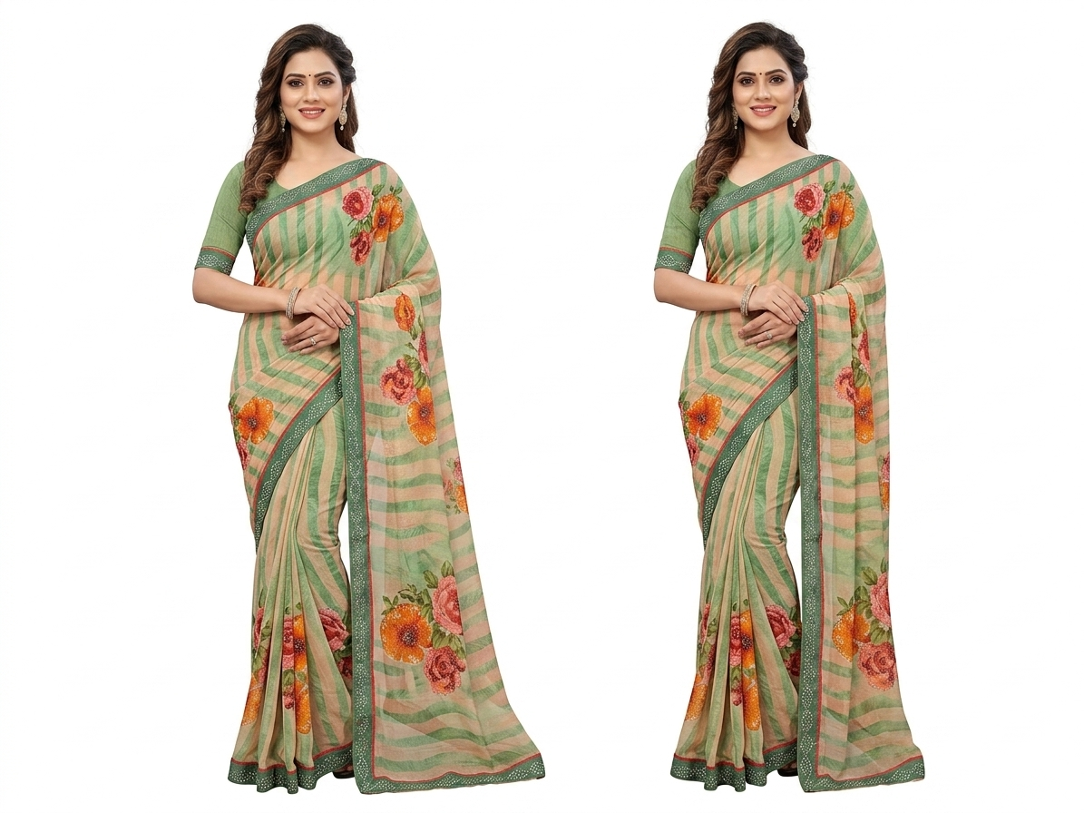 Janaman frolal print chiffon small stone work