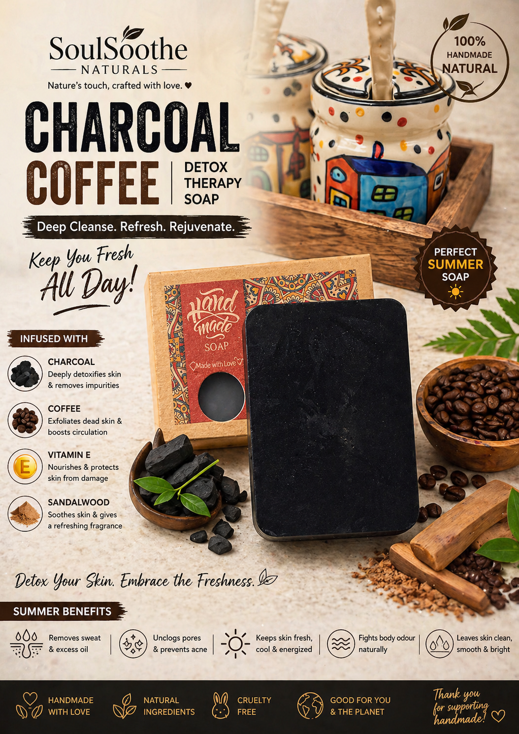 Natural Charcoal & Coffee Exfoliating Handcrafted Soap