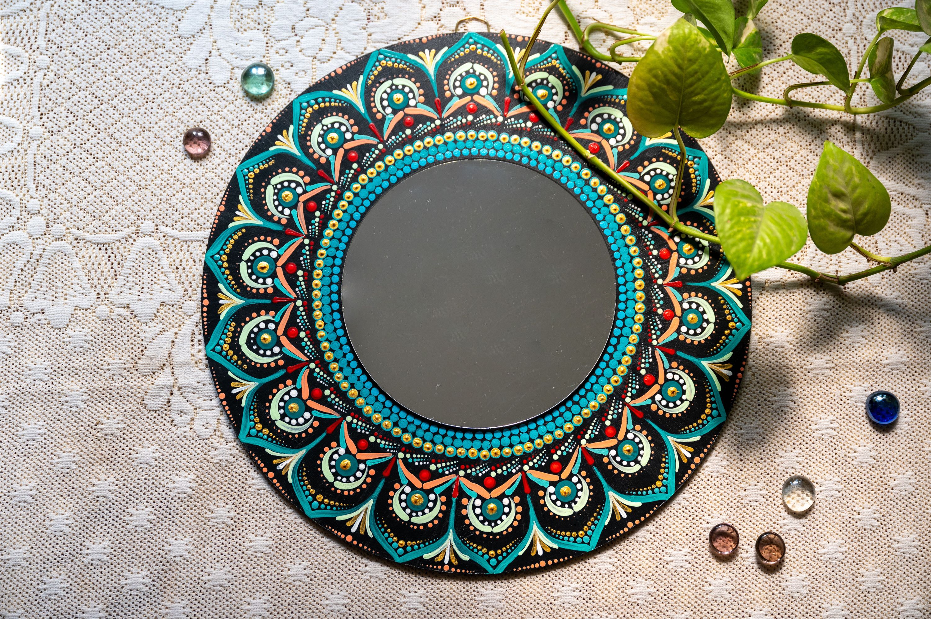 Abhilasha Handcrafted MDF Wood Mirror Mandala Wall Art