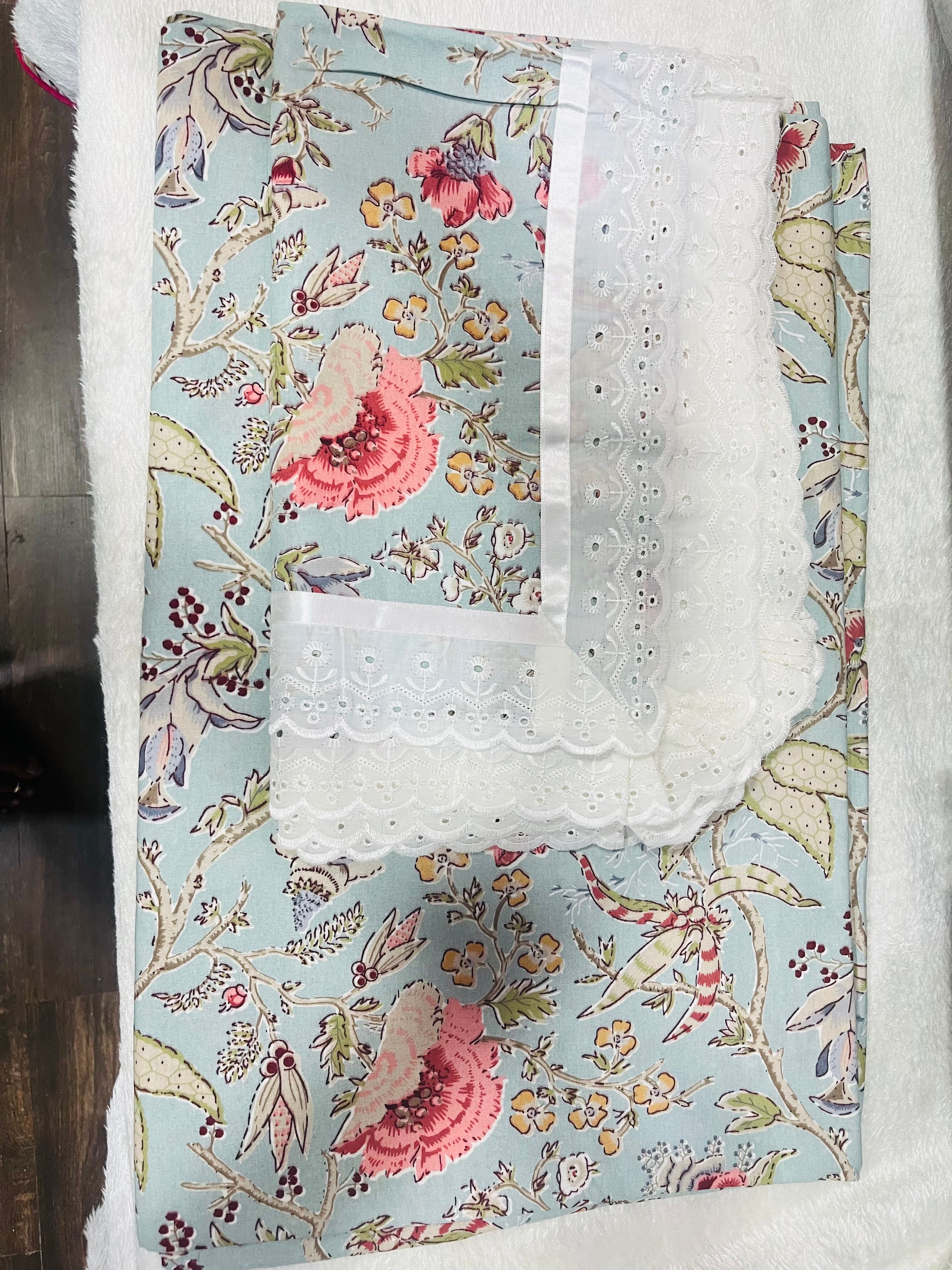 Premium Cotton Floral Print Double Bedsheet with Pillow Covers