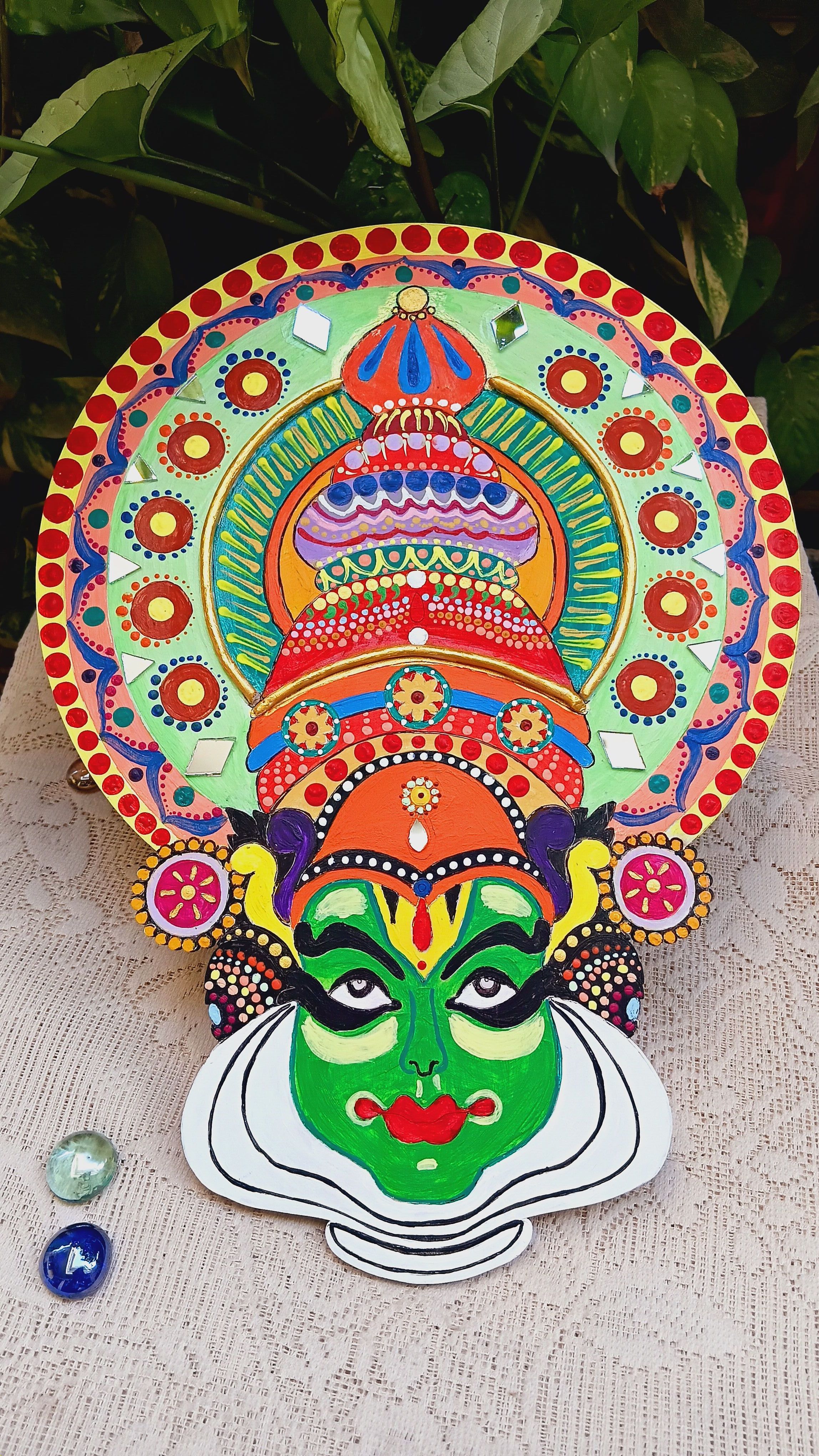 Traditional Handpainted Wooden Kathakali Face Mask Wall Hanging Decor