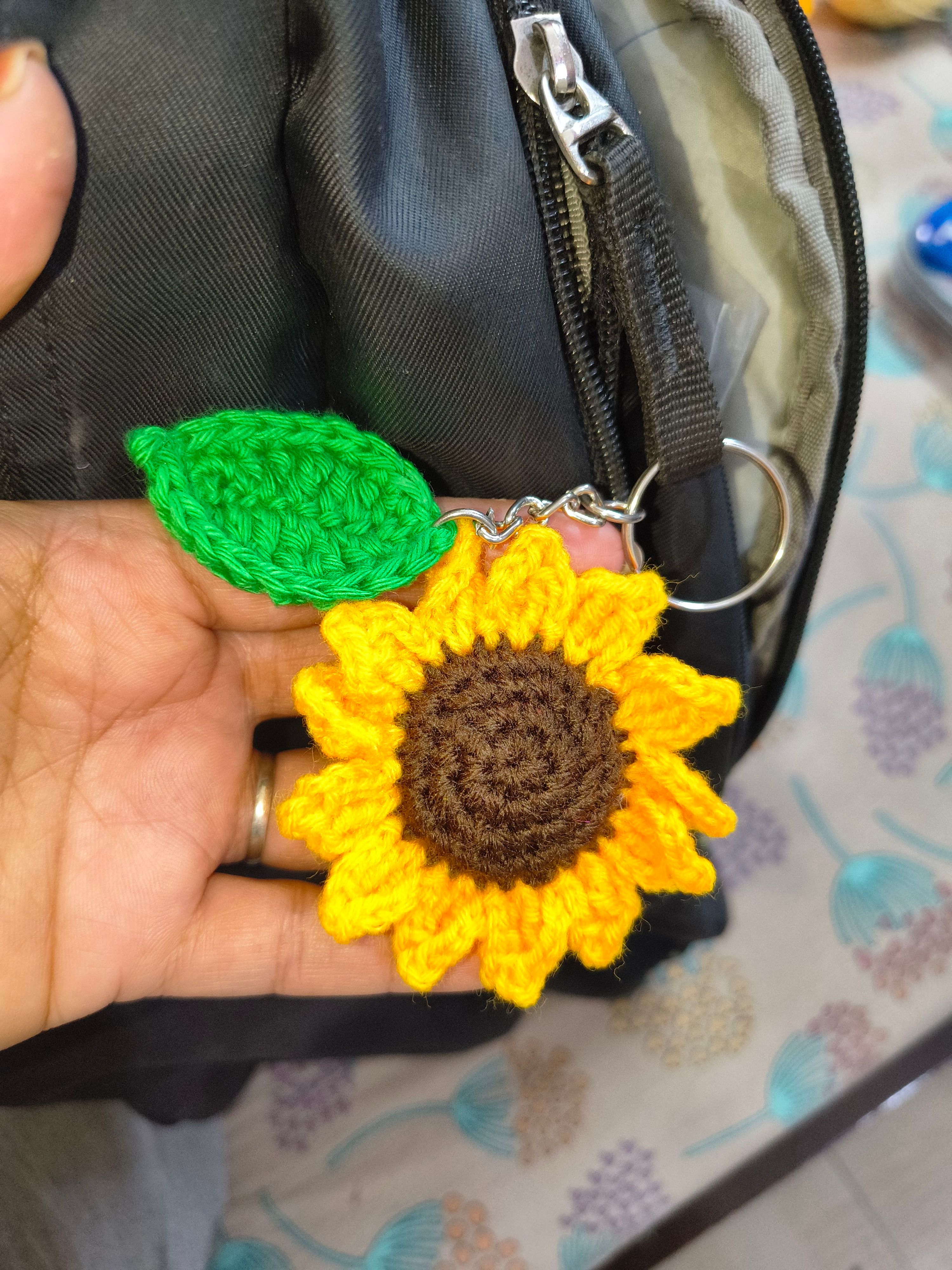 Handmade Crocheted Floral Bag Charm & Keychain