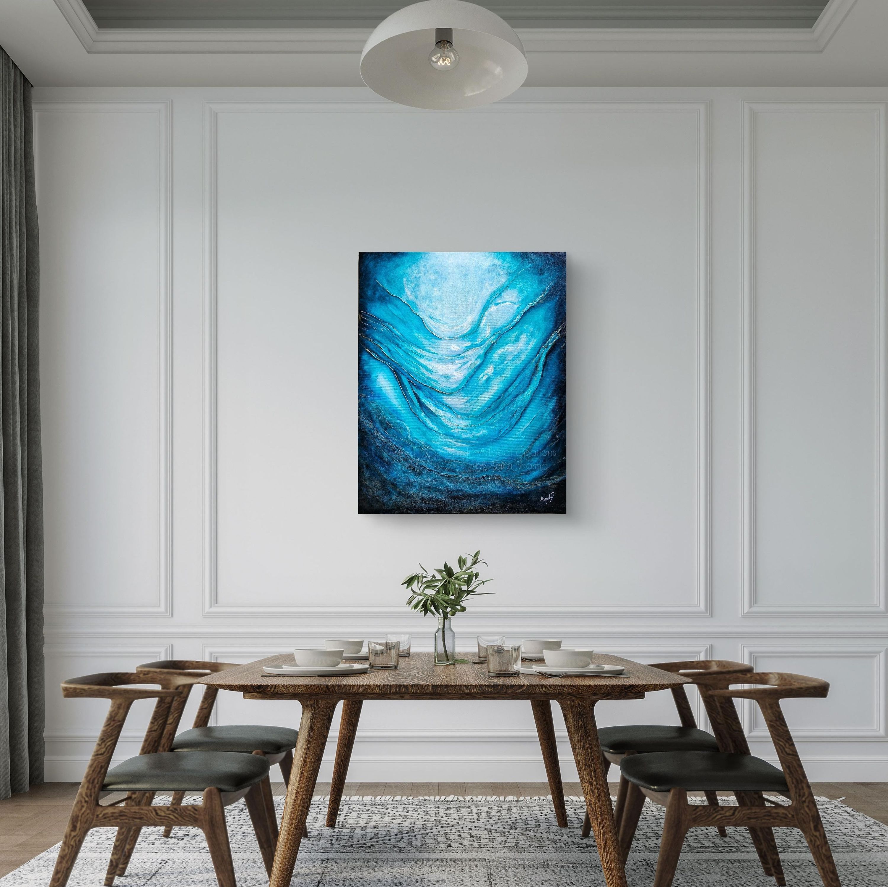 "Broken Yet Beautiful" Abstract Ocean Waves Hand-Painted Canvas Wall…