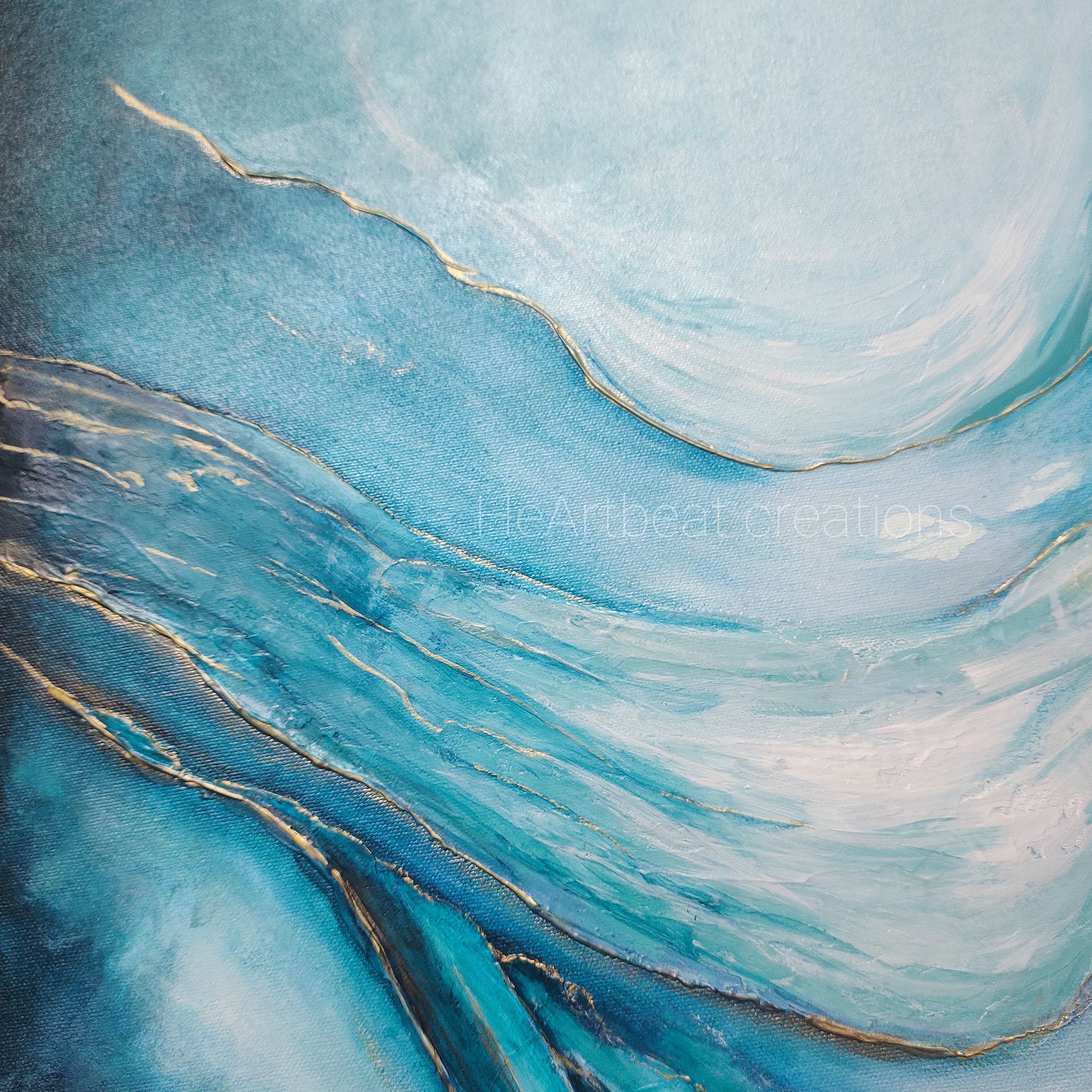 "Broken Yet Beautiful" Abstract Ocean Waves Hand-Painted Canvas Wall Artwork