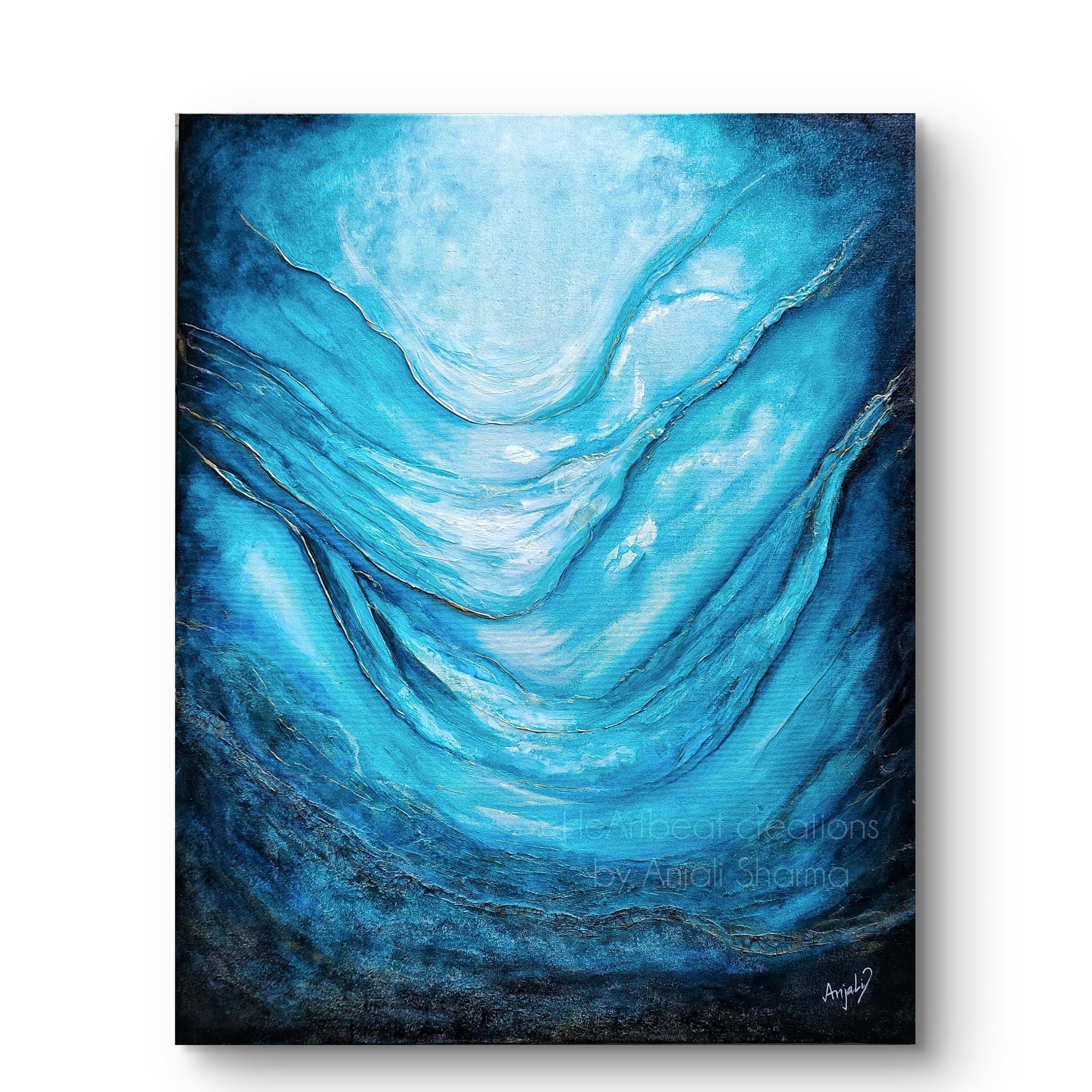 "Broken Yet Beautiful" Abstract Ocean Waves Hand-Painted Canvas Wall Artwork
