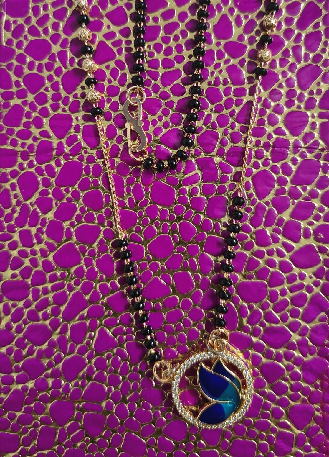 Lightweight Blue Lotus Pendant Mangalsutra | AD Stone Border | Anti-Tarnish | Daily Wear Premium