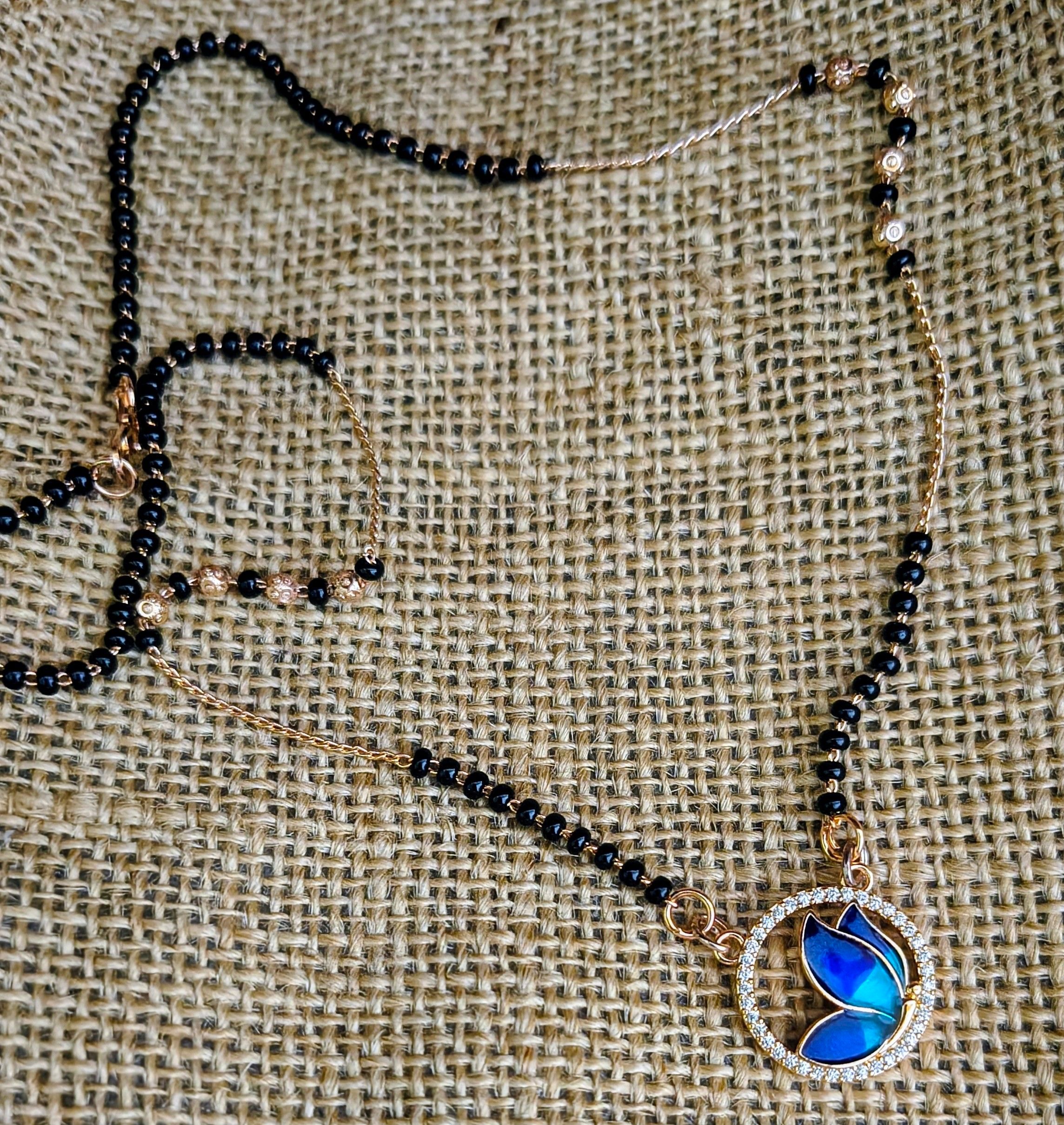 Lightweight Blue Lotus Pendant Mangalsutra | AD Stone Border | Anti-Tarnish | Daily Wear Premium