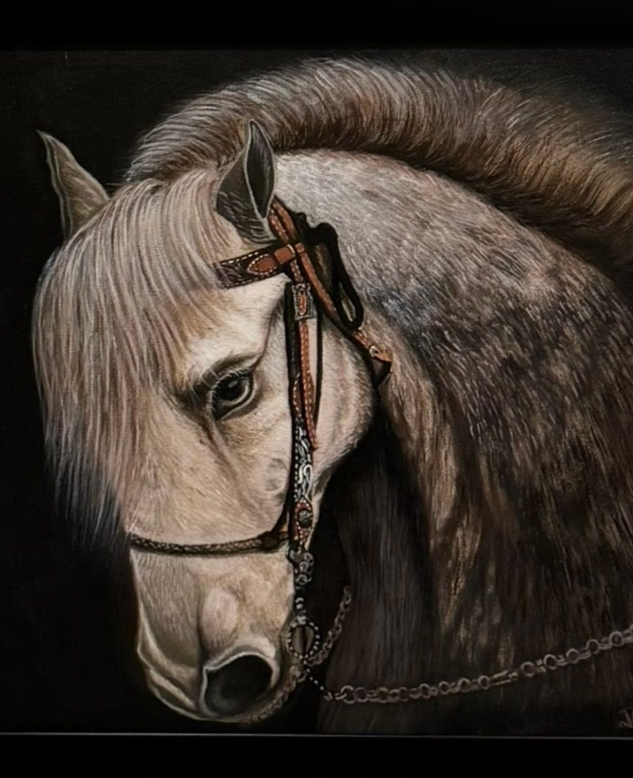 Hand-Painted Black & Brown Horse Acrylic Canvas Art