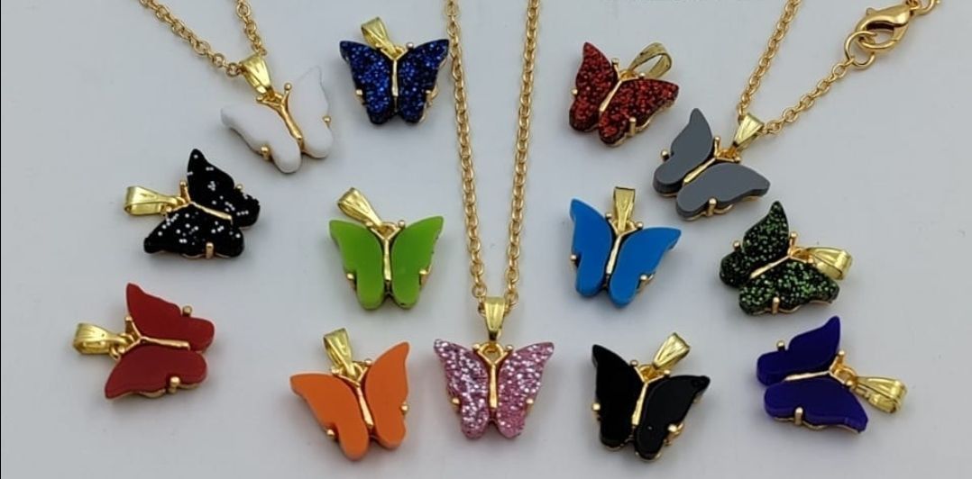 Butterfly Pendant Necklace Set of 13 with Gold Plated Chain